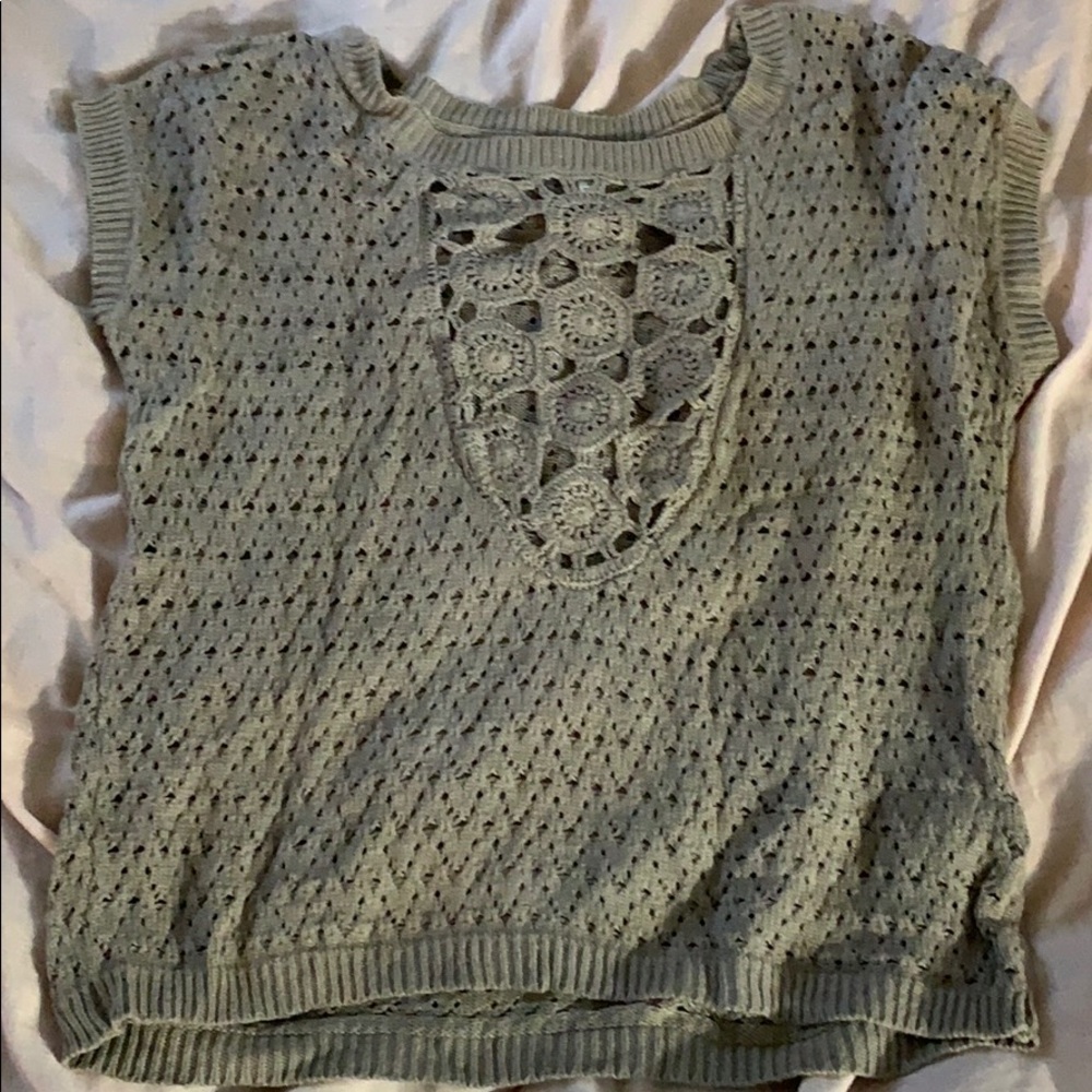 Tan Petite Sweater Short Sleeve Top